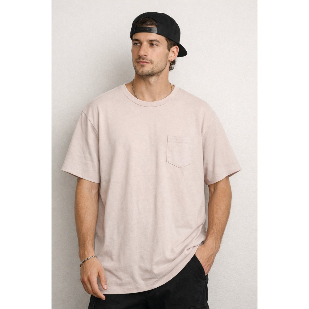 RSQ Beige Soft Pink Pocket‎ Cotton T-Shirt Men's Med Oversized Streetwear Tee